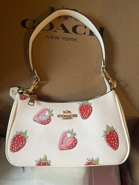 Coach White Strawberry Print Shoulder Bag